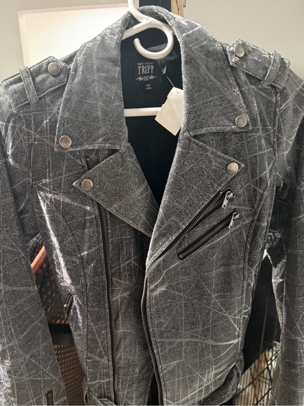Women's Gray Metallic Moto Jacket